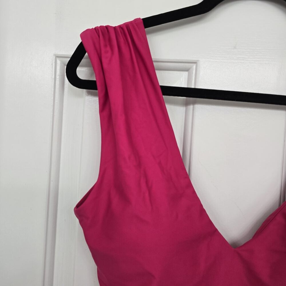 SUMMERSALT Womens One Piece Swimsuit Sz 12 Hot Pink V Neck Front Square Back - Picture 4 of 9